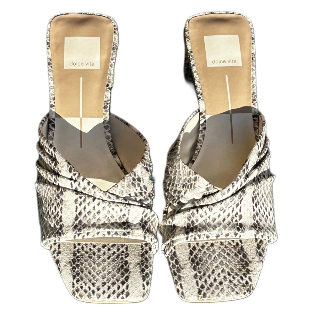 Dolce Vita Gold Cream Snake-Print Knotted Heel Mules New $140 Now $49 size 9